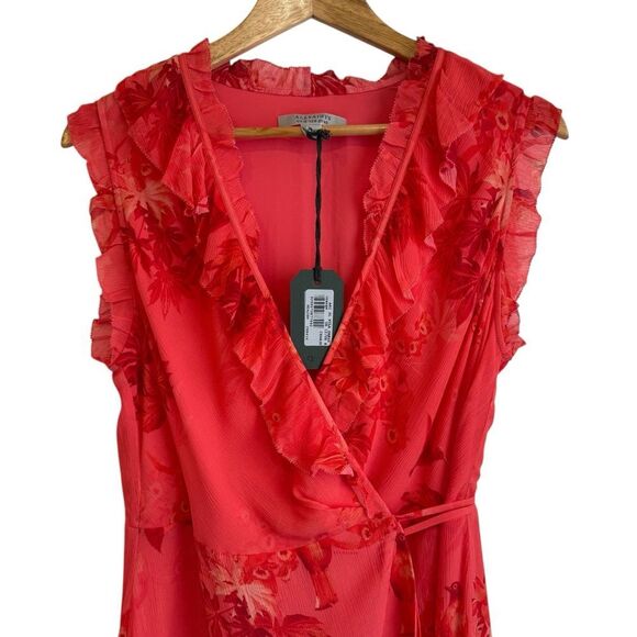 All Saints Ari Sleeveless Nila Mini Wrap Dress Orange and Pink Size 8 NWT - Picture 7 of 15